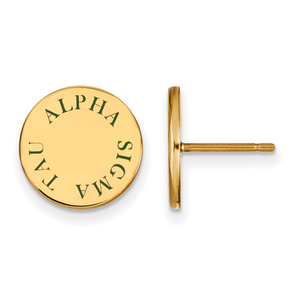 Sterling Gold-plated Alpha Sigma Tau Sorority Text Color Enamel Post Earrings - Picture 1 of 2